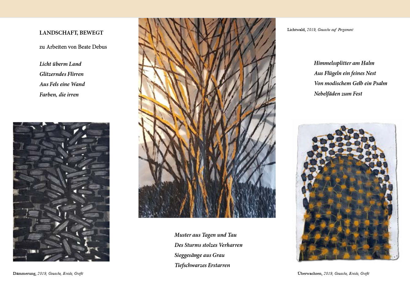 Flyer zur Ausstellung "Rhythmen der Form" . Beate Debus - Landschaftsstrukturen . Galerie im Bürgerhaus Zella-Mehlis 2020 (Gestaltung: Dietrich Ziebart)