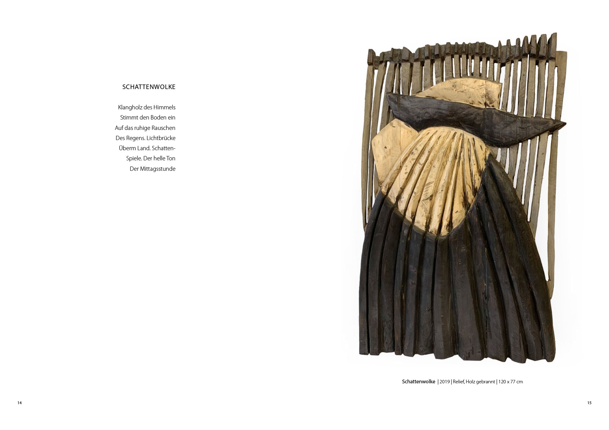 Schattenwolke . Holger Uske | Schattenwolke . Holzrelief . Beate Debus . 2019 (Katalog "Rhytmen der Form", 2020)