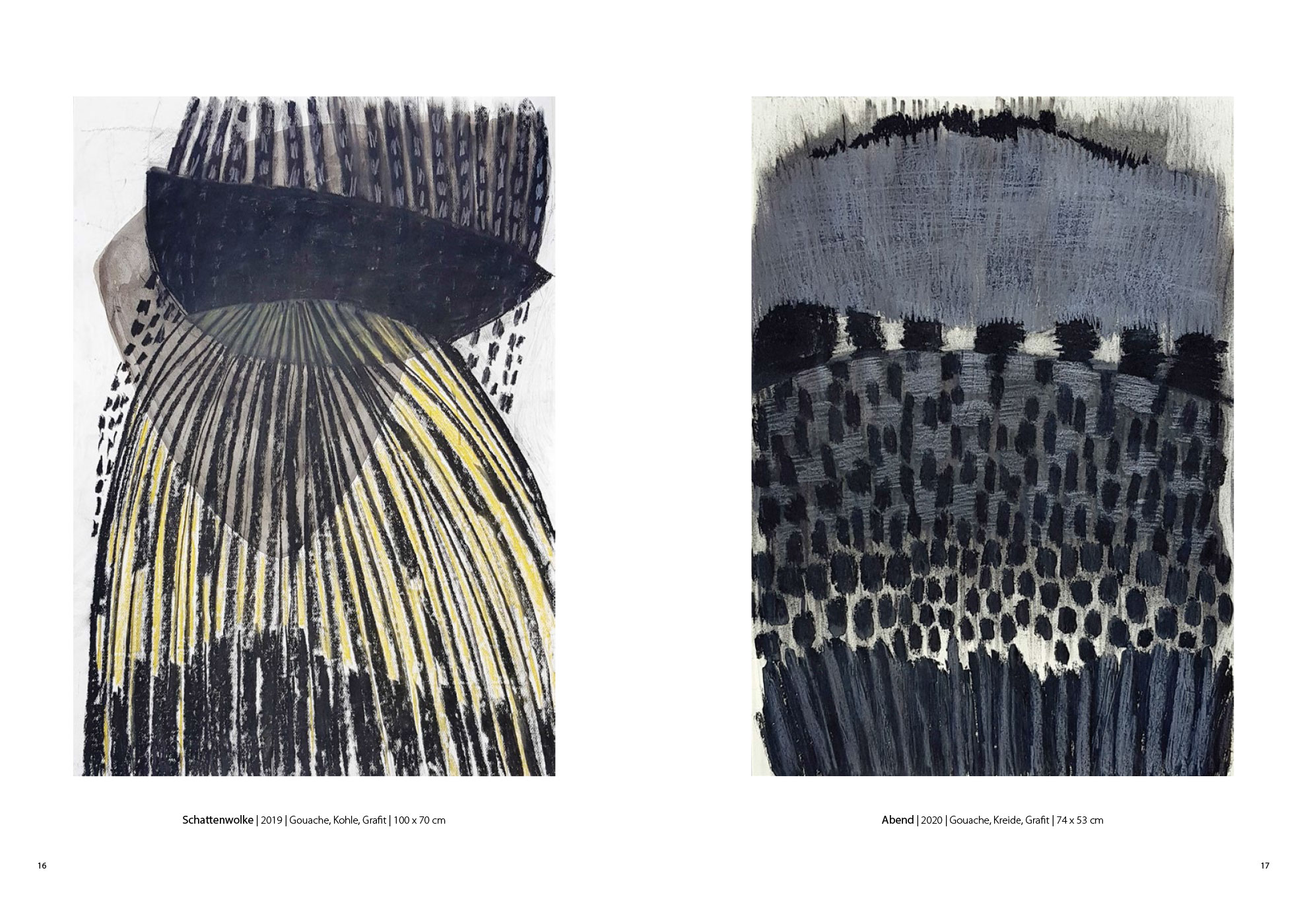 Schattenwolke | Abend . Gouache Kreide Grafit . Beate Debus . 2019/2020 (Katalog "Rhytmen der Form", 2020)