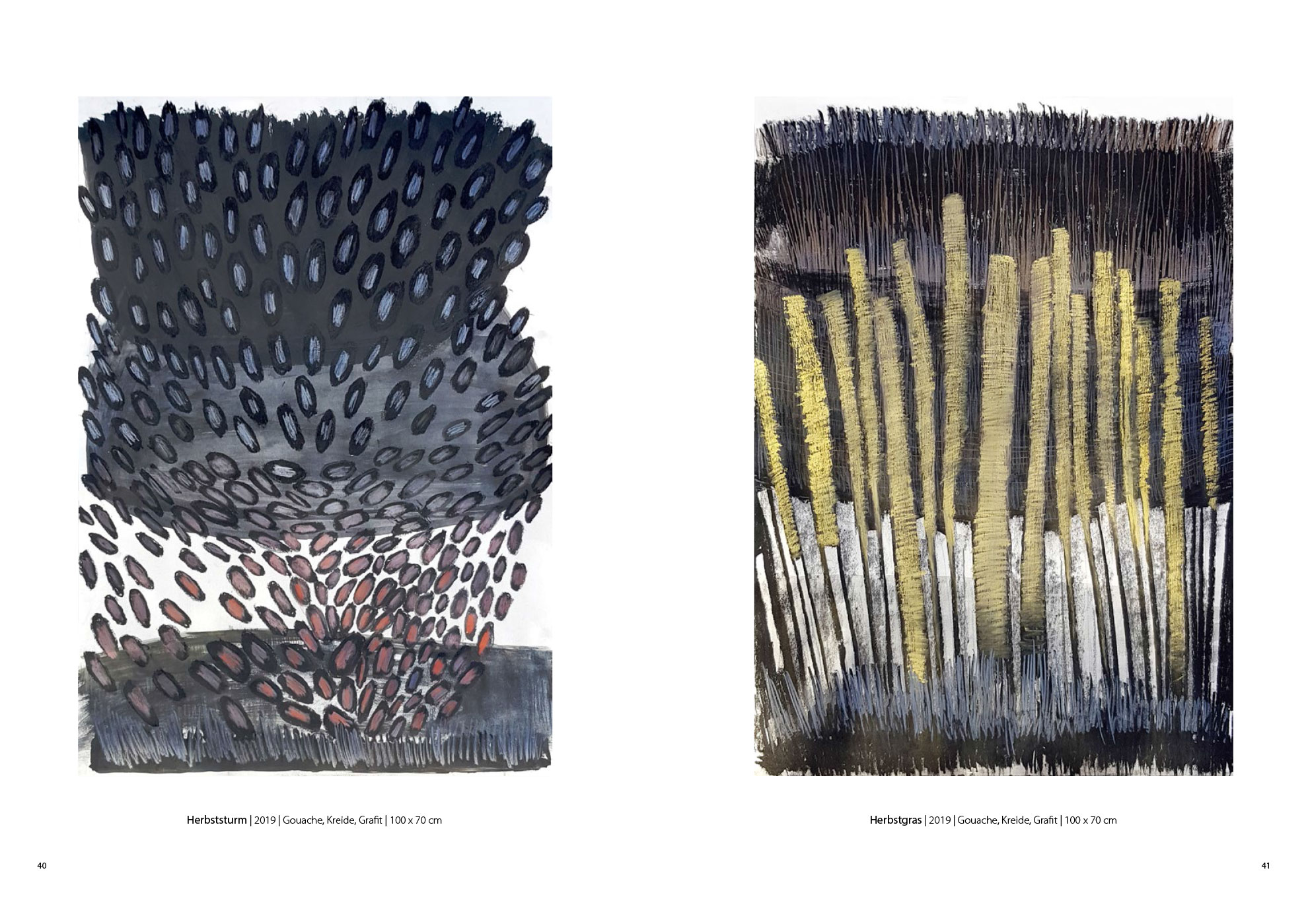 Herbststurm | Herbstgras . Gouache Kreide Grafit . Beate Debus . 2019 (Katalog "Rhytmen der Form", 2020)