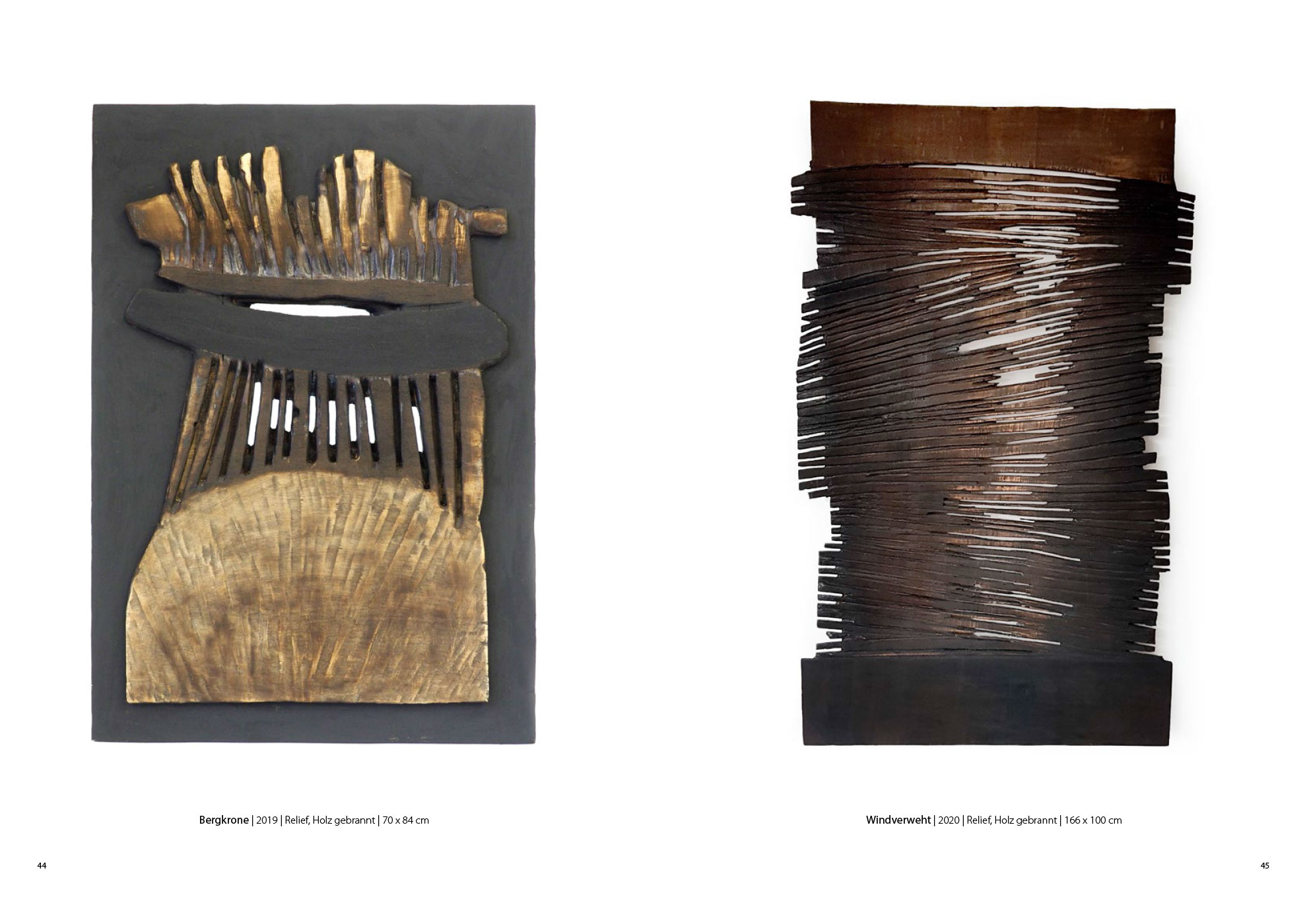 Bergkrone | Windverweht . Holzrelief . Beate Debus . 2019/2020 (Katalog "Rhytmen der Form", 2020)