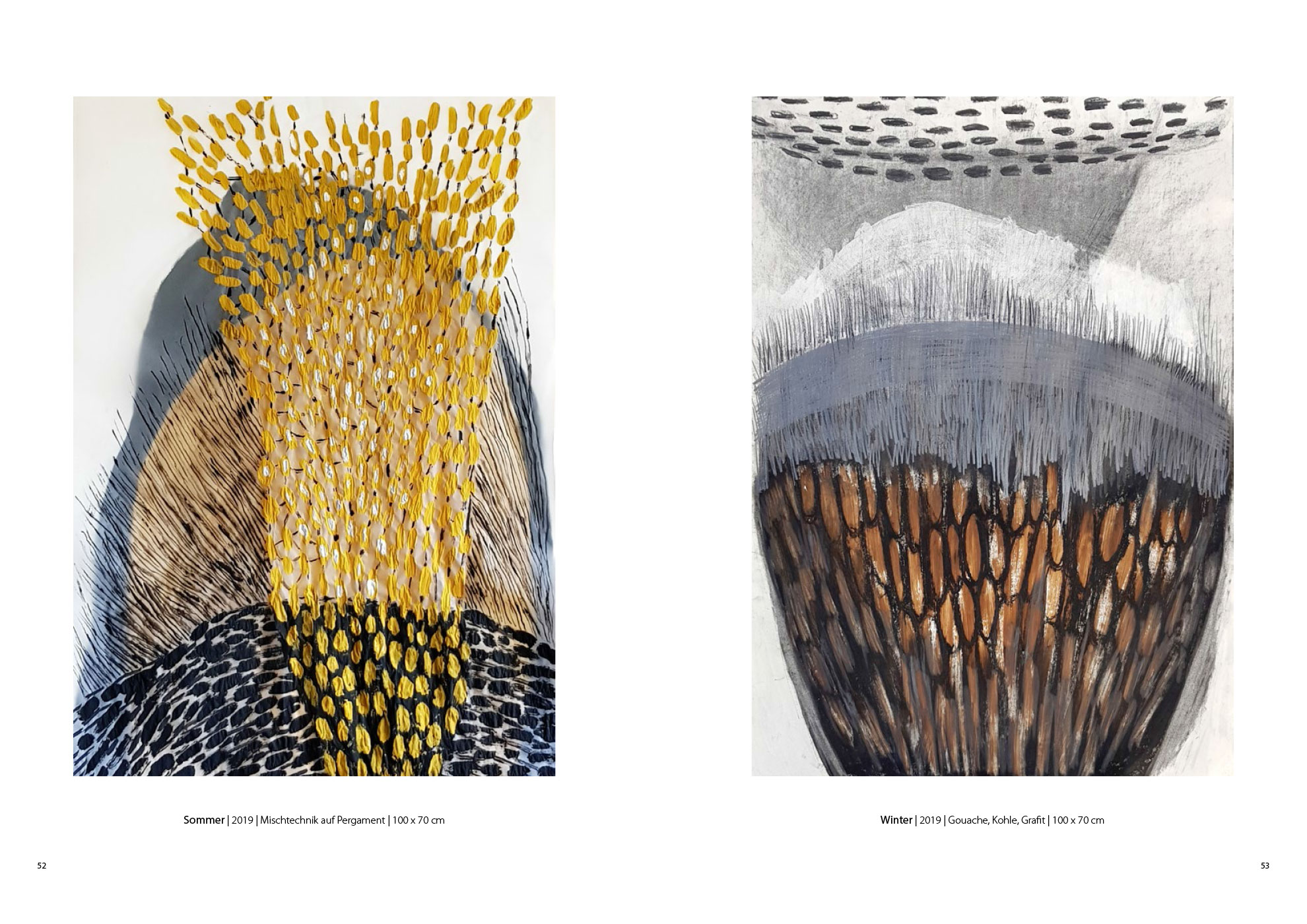 Sommer | Winter . Gouache Kreide Grafit . Beate Debus . 2019 (Katalog "Rhytmen der Form", 2020)