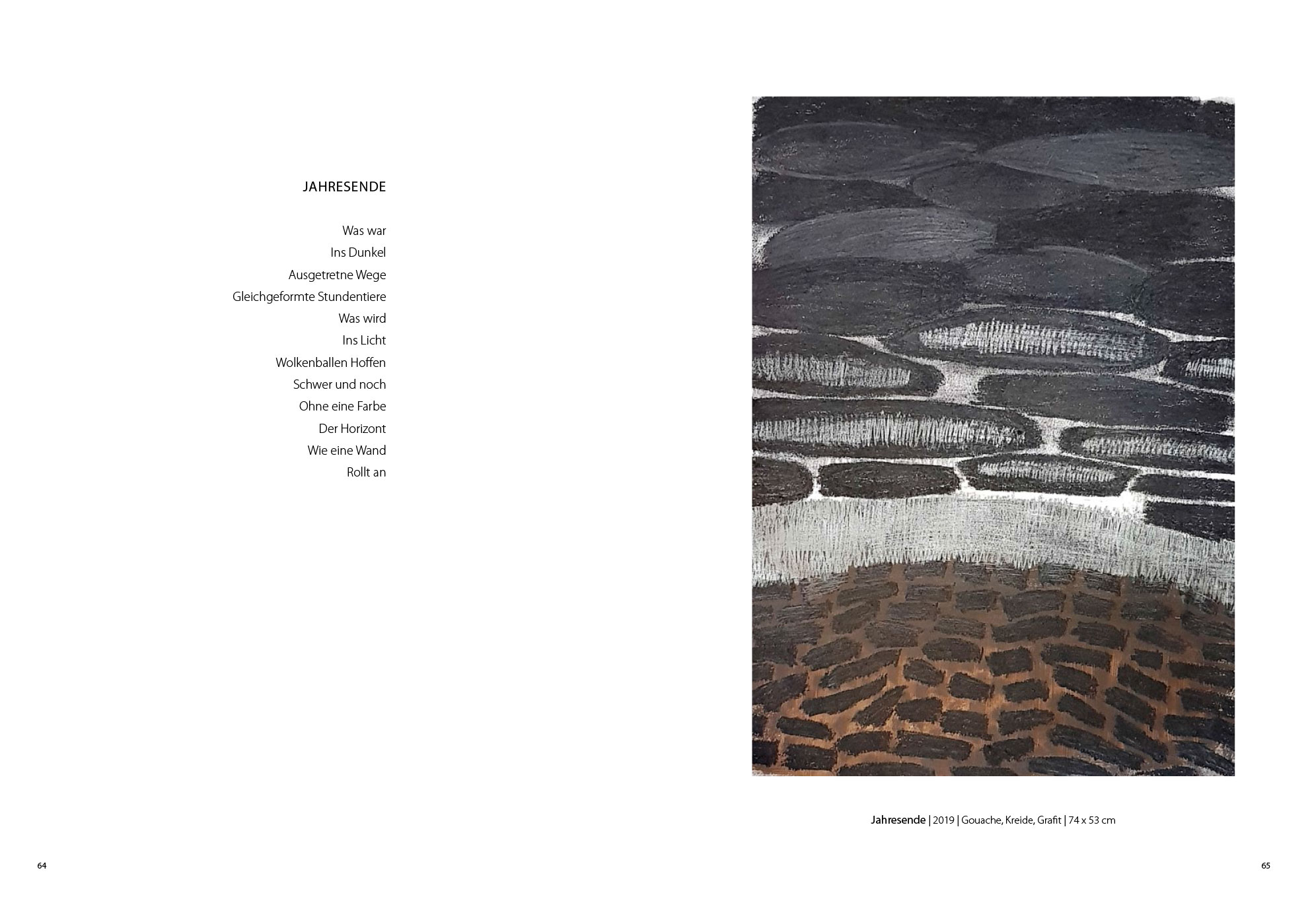 Jahresende . Holger Uske | Jahresende . Gouache Kreide Grafit . Beate Debus . 2019 (Katalog "Rhytmen der Form", 2020)