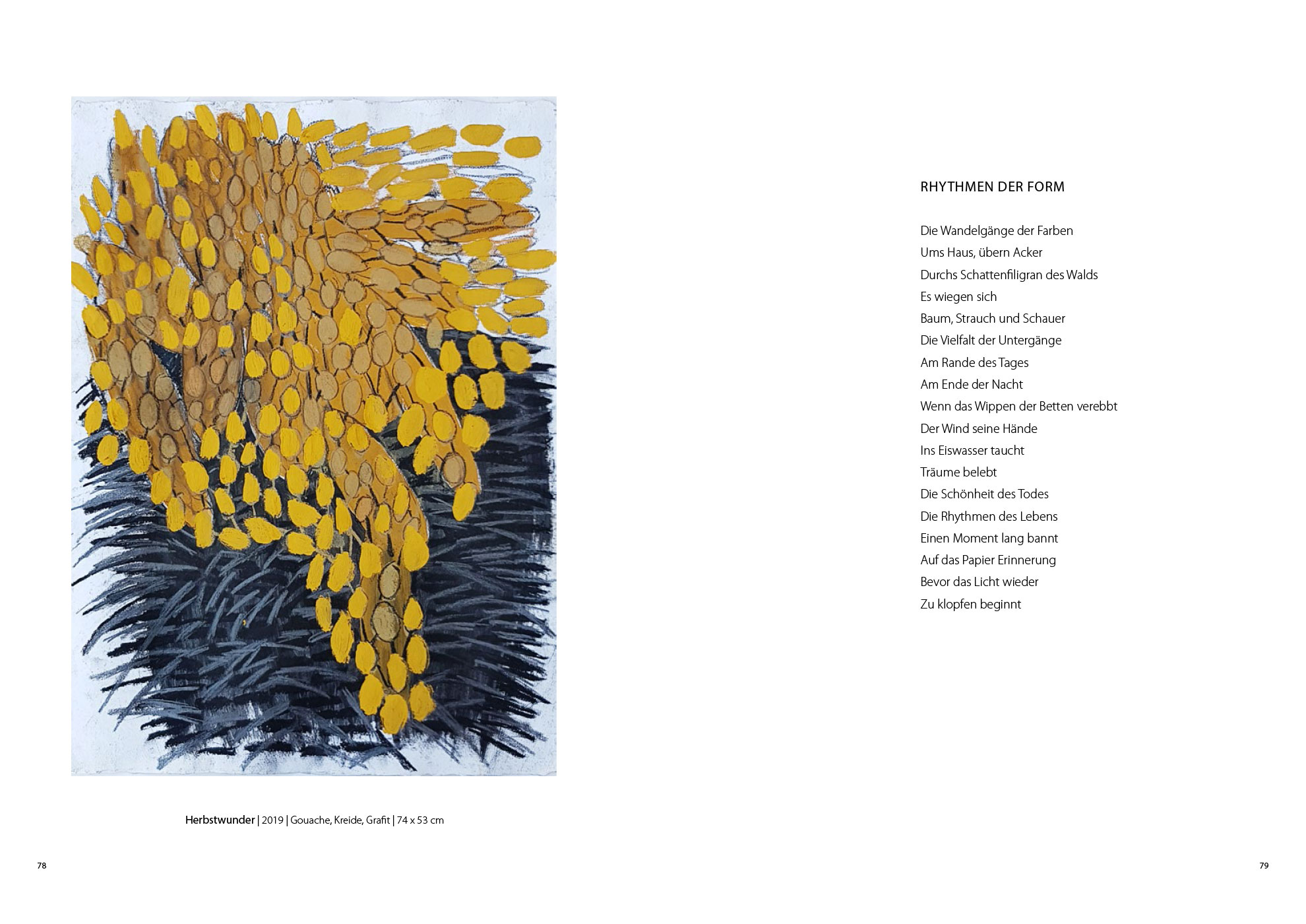 Herbstwunder . Gouache Kreide Grafit . Beate Debus . 2019 | Rhythmen der Form . Holger Uske (Katalog "Rhytmen der Form", 2020)