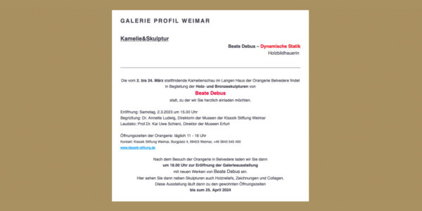 <b>02.-24.03.2024</b> Orangerie Bevedere Weimar: Ausstellung Kamelie & Skulptur